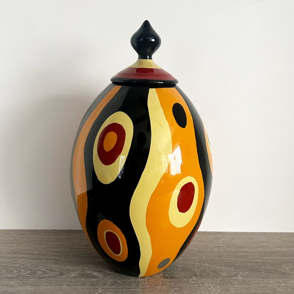 Rare VNTG TOYO Raymond Waites Retro Style MCM Abstract Hand Painted Bullseye Jar